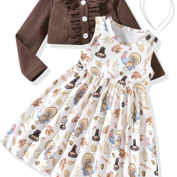 Warm & Stylish Toddler Dress and Cardigan Set - Perfect for Fall Celebrations - Picture 1 of 6